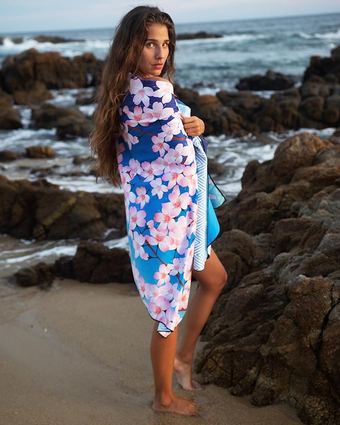 Elite Trend Quick Dry Towel Extra Large 78x35 Inch - Microfiber Beach Towel - Perfect for Beach, Travel, Swimming, Pool, Yoga, Hiking, Camping - Lightweight, Fast Drying, Compact for Adults (Sakura)