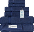 SALBAKOS - Luxury 6 Piece Towel Set, 100% Turkish Cotton, Quick Drying, Highly Absorbent & Comfy, Includes 2 Bath Towels, 2 Hand Towels & 2 Washcloths | (Navy)