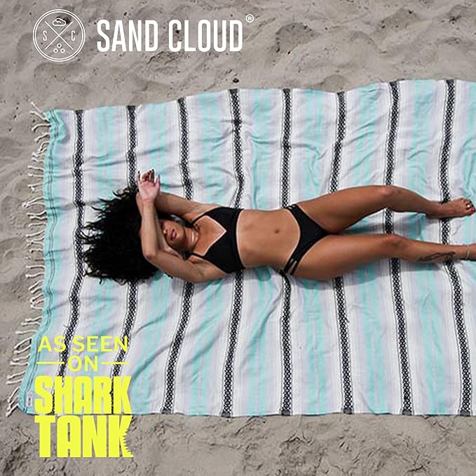 Sand Cloud Extra Large Turkish Beach Towel - Sand Free - 100% Organic Turkish Cotton Yarn - Quick Dry Towel for Beach, Picnic Blanket or Throw - As Seen on Shark Tank - Tie Dye (Mint Baja)