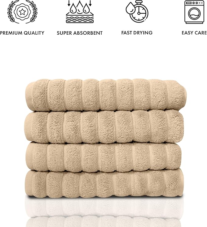 Classic Turkish Towels CTT Luxury Hand Towels for Bathroom Set of 4, 100% Turkish Cotton, Quick Dry & Comfy Towels for Hotel & Spa, Highly Absorbent | 20"x32" (Almond Beige)