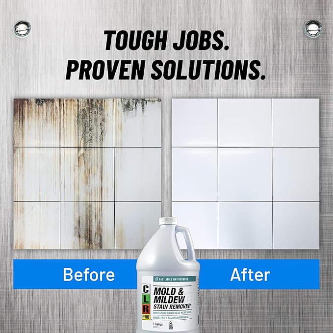 CLR PRO Heavy Duty Bleach-Free Mold and Mildew Stain Remover, 1 Gallon Bottle, Unscented Multi-Surface Stain Remover, Works on Tile, Wood, Concrete, Glass and More