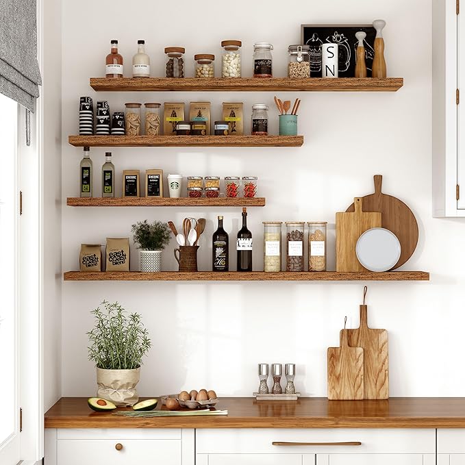 Vivelove 10 Inch Deep Floating Shelves 36 inch Long, 36 x 10 Wide Wall Shelves with Invisible Brackets, for Bedroom Bathroom Living Room Kitchen Office, Farmhouse Home Decor, Set of 2, Rustic Brown