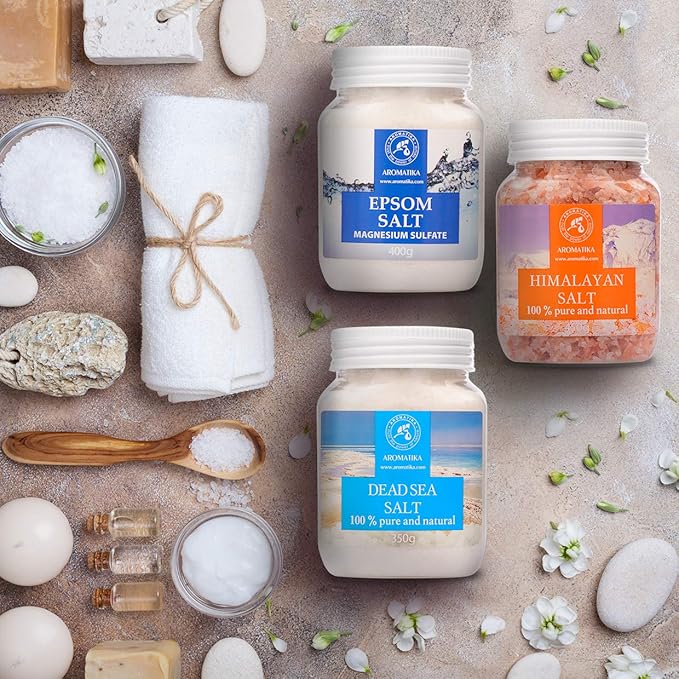 Bath Salts Set 42 Oz - Epsom Salt - Himalayan Pink Salt - Dead Sea Salt - 100% Pure & Natural - Best for Good Sleep - Beauty - Bathing - Body Care - Wellness - Relax - Aromatherapy - Spa