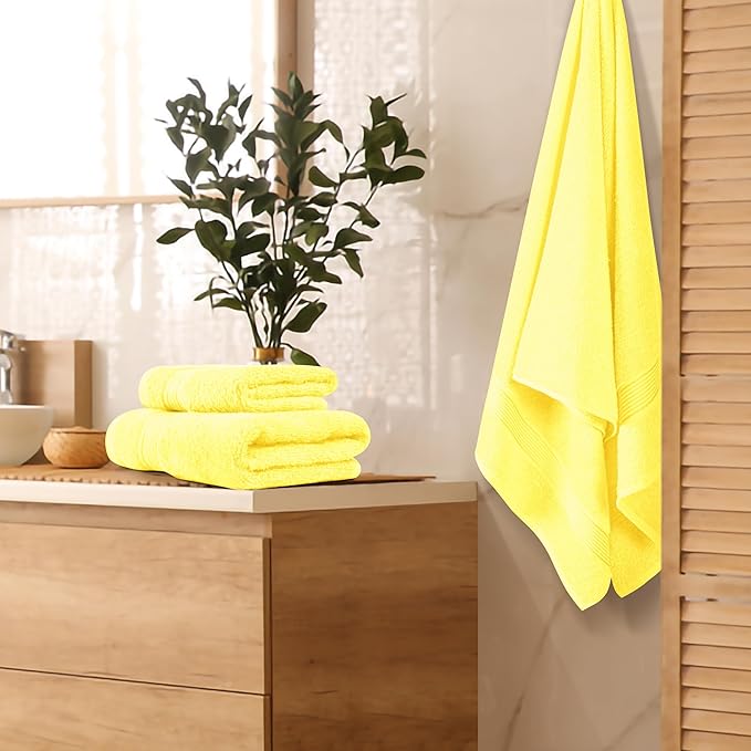 Belizzi Home Ultra Soft 3 Pack Cotton Towel Set, Contains a Bath Towel 28x55 inch, a Hand Towel 16x24 inch & a Wash Coth 12x12 inch, Ideal Everyday use, Compact & Lightweight - Lime Yellow