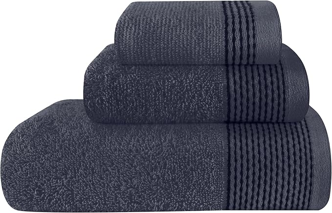 Belizzi Home Ultra Soft 3 Pack Cotton Towel Set, Contains a Bath Towel 28x55 inch, a Hand Towel 16x24 inch & a Wash Coth 12x12 inch, Ideal Everyday use, Compact & Lightweight -Charcoal Grey