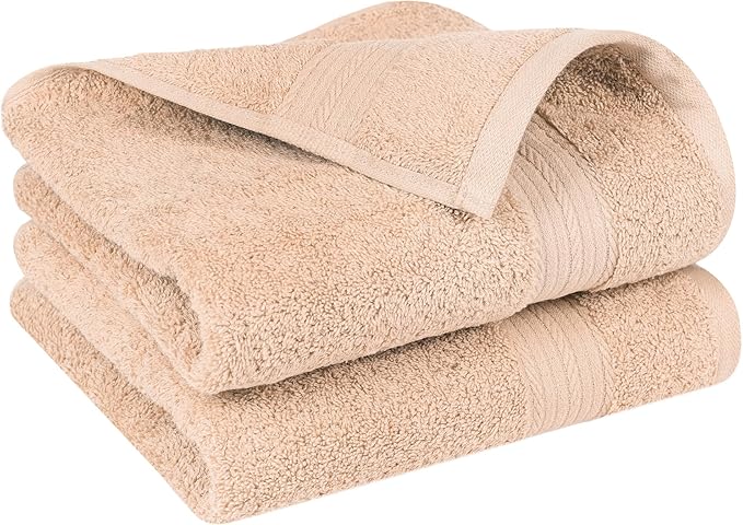 Ample Decor Bathroom Hand Towel 18 X 28 Inch 600 GSM 100% Cotton, Absorbent Thick- 2Pcs Beige