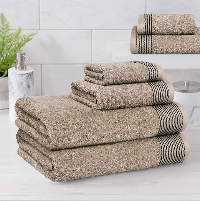 Belizzi Home 100% Cotton Ultra Soft 6 Pack Towel Set, Contains 2 Bath Towels 28x55 inchs, 2 Hand Towels 16x24 inchs & 2 Washcloths 12x12 inchs, Compact Lightweight & Highly Absorbant - Tan