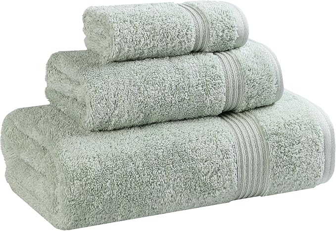 Superior Egyptian Cotton 3-Piece Towel Set, Basic Towels For Bathroom, Home Decor, Guest Bath, Shower, Apartment, Included 1 Face, 1 Hand, 1 Bath Towel, Washcloth, Quick Dry, Sage