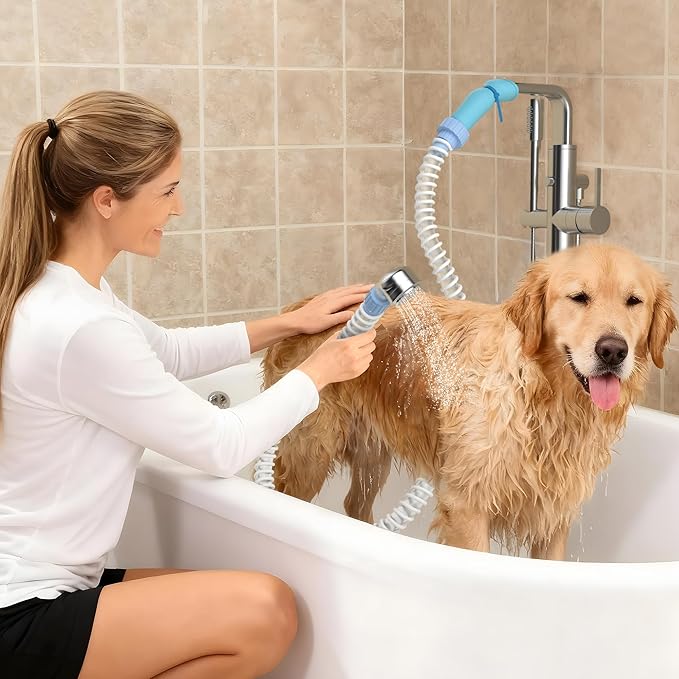 Slip-On Bathtub Faucet Sprayer Attachment - Portable Handheld Dog Shower Adapter with 6FT Hose. No-Tools Faucet Adapter for Pet Bathing, Dog Washing & Cleaning Sink, Tub