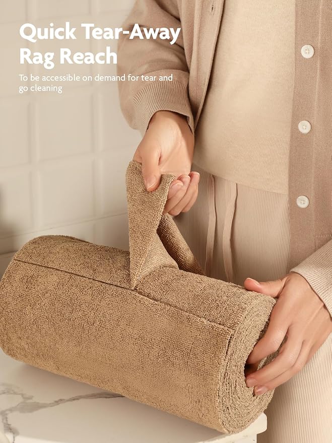 Fantasticlean Microfiber Cleaning Cloth Roll -90 Pack, Tear Away Microfiber Towels, 12" x 12", Reusable, Washable, Scratch Free, Ultra Absorbent for Car, Home Supplies, Shop (Tan)