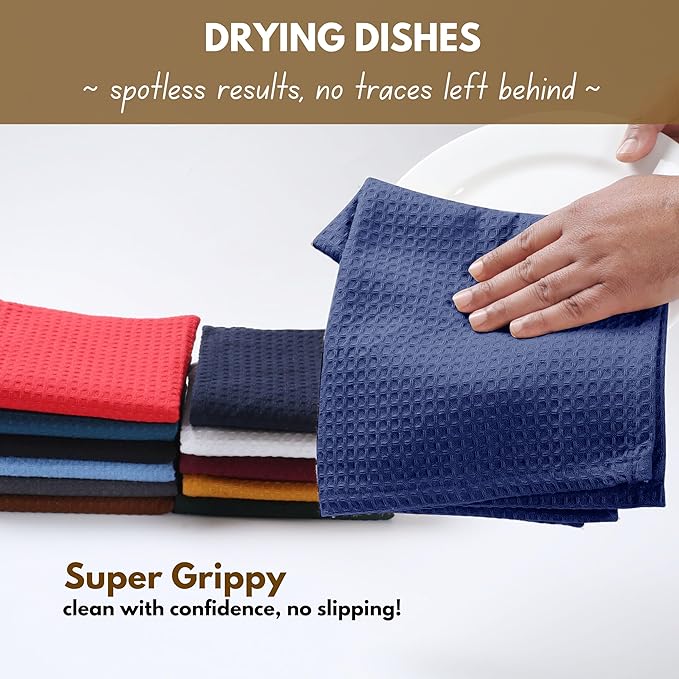 Native Fab Waffle Kitchen Towel - 6 Pack - Absorbent Dish Towel for Cleaning, Drying, and Cooking - 100% Cotton Durable Kitchen Essential for Home Use, Quick Drying Towels, 16x26 inches - Ink Blue