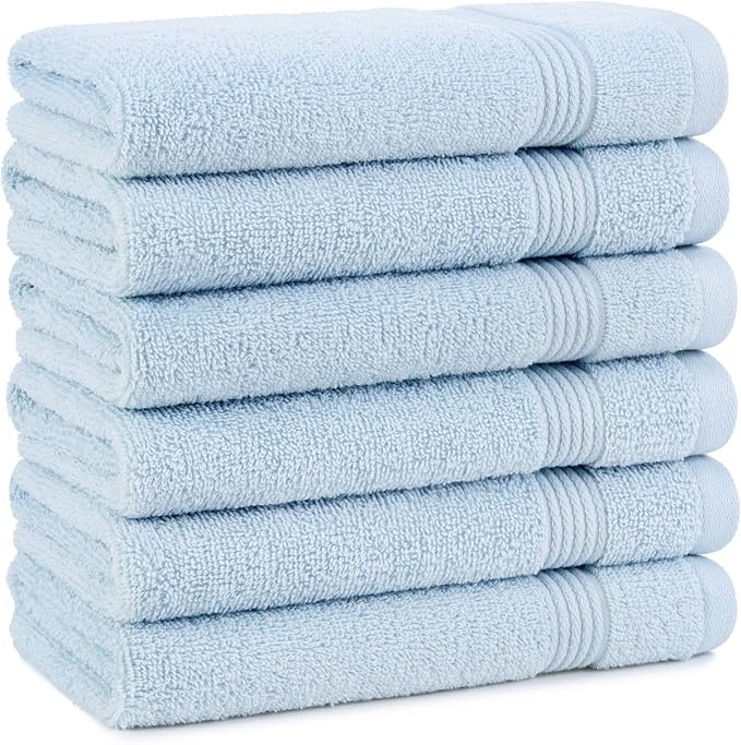 Arkwright Bathroom Hand Towels Set of 6 - Super Soft 100% Cotton, 600 GSM Quick Dry & Absorbent, Luxury Bath Essentials for Hotels, Spa, Hosts, and Vacation Rentals, Misty Blue