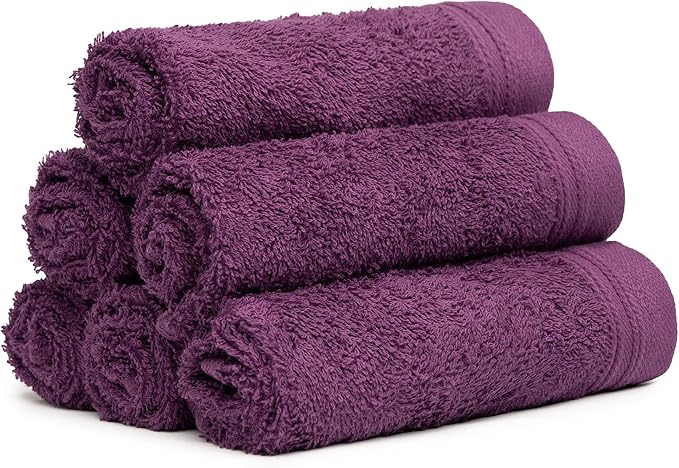 100% Cotton Washcloths Set 13” x 13” | Plum Towels | Set of 6 Ultra Soft and Highly Absorbent Washcloths Sets for Bathroom, Gym, Spa | Machine Washable Face Towel
