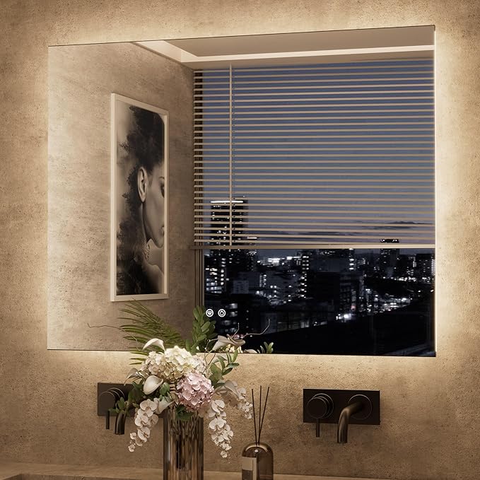 TETOTE 48 x 36 Inch LED Backlit Bathroom Mirror with Lights, 3Color White/Warm/Natural, Anti-Fog Lighted Mirror,Dimmable,Vanity Mirror,Wall Mounted