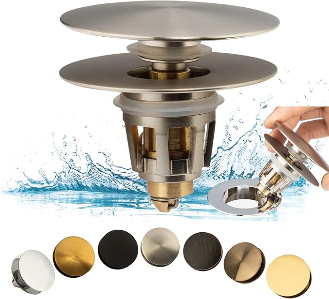 Artiwell Universal Bathroom Sink Drain Stopper, Fits Most Pop-Up Drains for Vessel Sink Lavatory Vanity, Sink Drain Strainer with Detachable Hair Catcher, Tested by Plumber in US (Brushed Nickel)