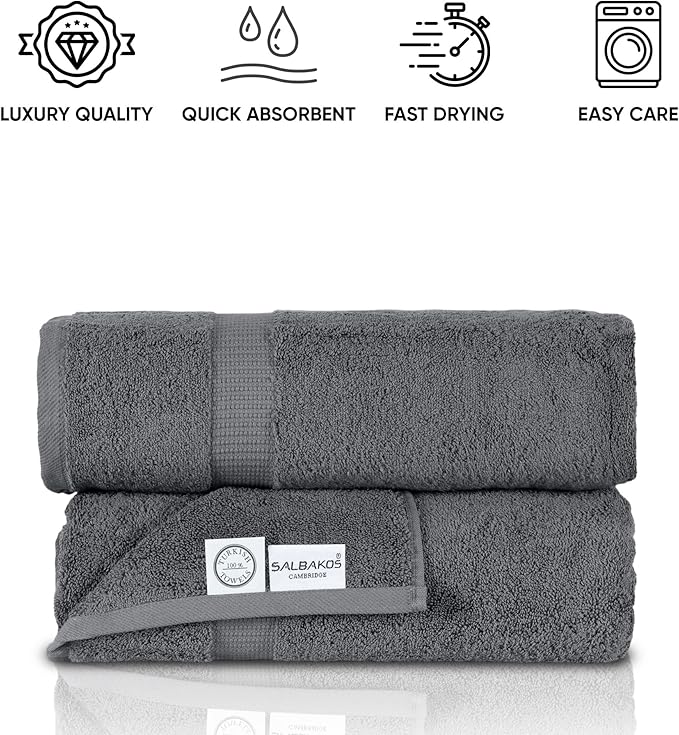 SALBAKOS 100% Turkish Cotton Extra Large Bath Sheet Set of 2 35x70 inch | Heirloom Quality | Hotel & Spa Collection | Soft, Absorbent Oversize Bath Towels | Made in Turkey (Gray, 2 Bath Sheets)