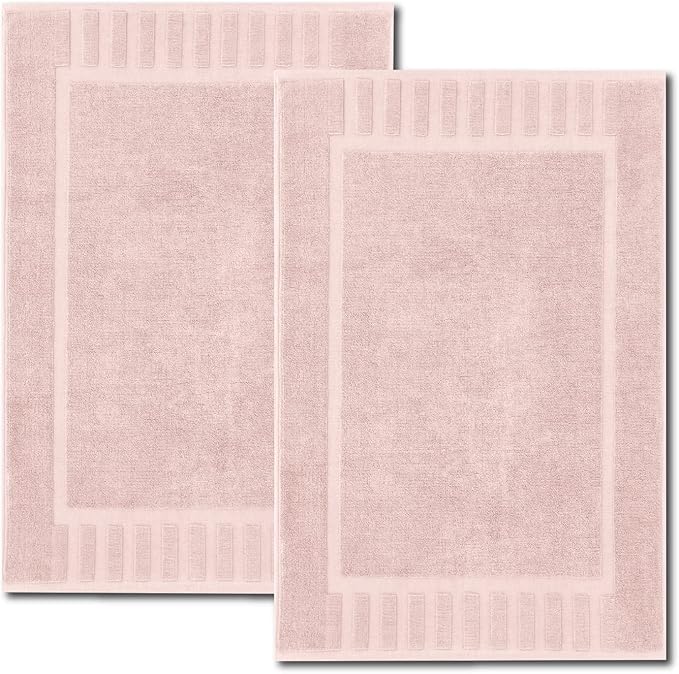 White Classic Luxury Bath Mat Floor Towel Set - Absorbent Cotton Hotel Spa Shower/Bathtub Mats [Not a Bathroom Rug] 22"x34" | 2 Pack | Pink