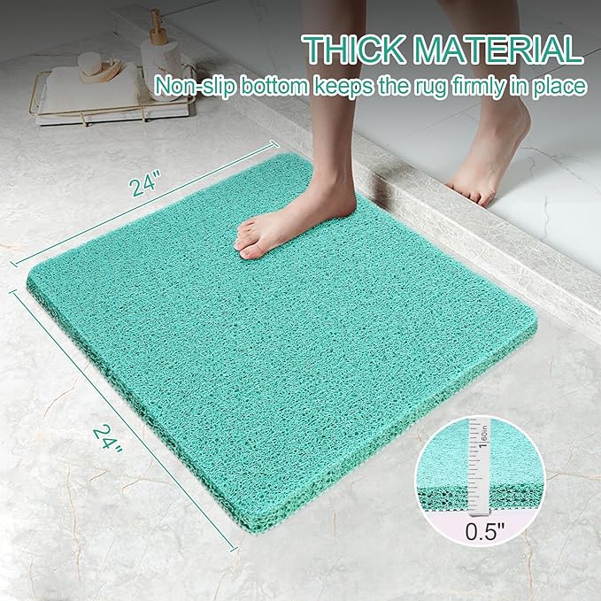 Joyhalo Shower Mats for Showers Anti Slip for Elderly, 24'' x 24'' Non Slip Bath Mat for Inside Shower, Bath Tub Mats for Bathroom Non Slip for Shower, PVC Loofah Bathroom Mats, Aqua