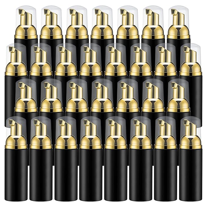 2oz Foam Pump Bottle (30PCS) Empty Travel Foaming Dispenser for Hand Soap, Lash Cleanser, Shampoo (60ml, Gold &Black