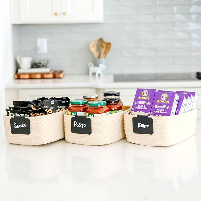 NaturalCozy 11.8"x8"x4.5” Storage Baskets for Shelves 3 Pack | Cotton Rope Woven Small Baskets for Organizing | Small Storage Bins for Nursery, Bathroom, Closet, Cube Shelf, Decorative, Gift Basket