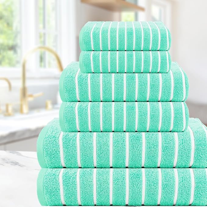 CASA COPENHAGEN Ecstatic 6 Pieces Towel Set- Aqua Blue, 600 GSM 2 Bath Towel 2 Hand Towel 2 Washcloth, Designed in Denmark Made of Soft Egyptian Cotton for Bathroom, Kitchen & Shower