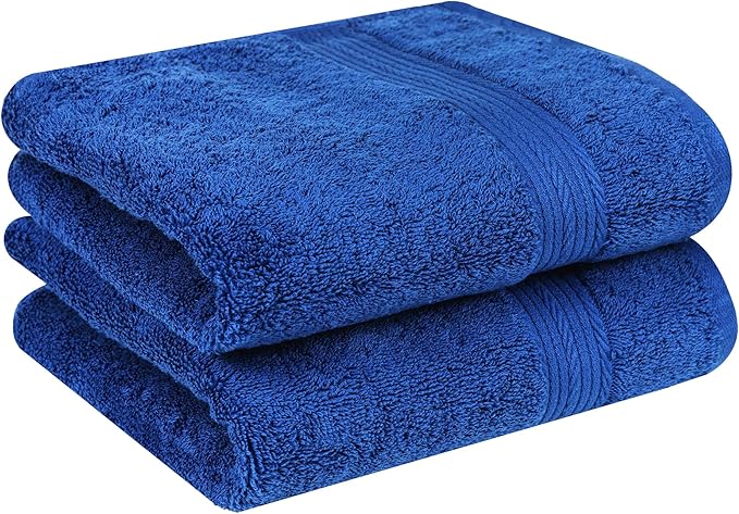 Ample Decor Hand Towel for Bathroom 18 X 28 Inch 600 GSM 100% Cotton, Soft Absorbent - Set of 2, Navy Blue