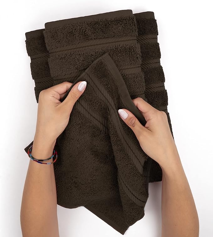 American Soft Linen Luxury Hand Towels for Bathroom, 600 GSM 100% Cotton Turkish 4 Piece Hand Towel Set, 600 GSM Hand Face Towels for Kitchen, Brown Hand Towels