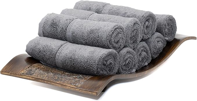 Mosobam Luxury Turkish Towels Set of 8 Washcloths 13X13 Charcoal Gray (Dark Grey) 700 GSM Bamboo Viscose & Aegean Turkish Combed Cotton
