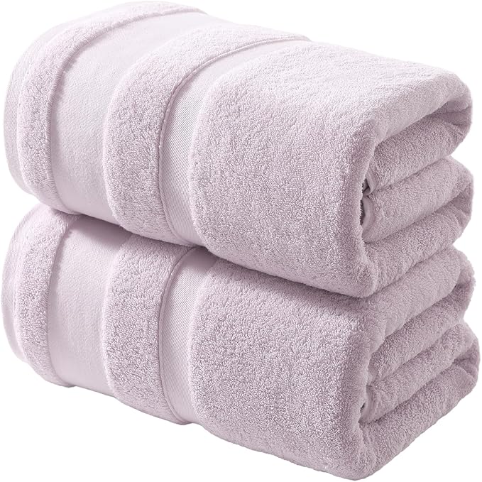 REDKISS 100% Cotton Bath Towels Set of 2, Extra Large Bath Sheets 35 X 70 Inches, 800 GSM, Quick Dry, Ultra Soft & Super Absorbent Bathroom Towel Sets for Bathroom, Gym, Spa, Pool & Hotel, Purple