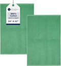 Casa Lino 100% Cotton Bath Mat Set of 2 (NOT A Rug) - 34" x 22" Bathroom Floor Towels - Machine Washable, Soft, Highly Absorbent & Quick Dry Bath Floor Towel (Green)