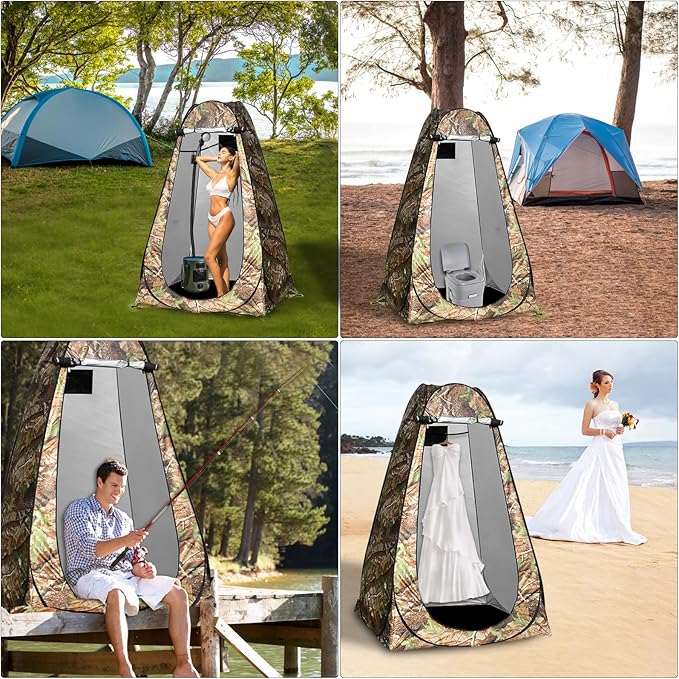Portable Hot Shower for Camping, Pop Up Shower Tent, Rechargeable Camping Shower with Auto-Off Heater, 6.6 Gallon Foldable Bucket for Camping, Hiking, Traveling
