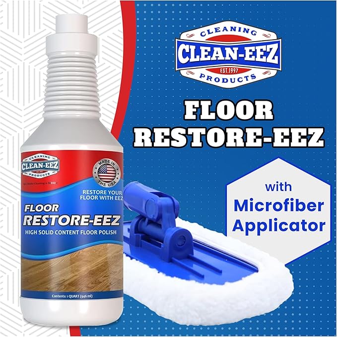 Clean-eez Ultimate Floor Restorer & Polish - Revitalize, Protect, Shine Wood, Laminate, Vinyl, Bamboo, Slate, Terracotta & More (1 Bottle W/Microfiber)