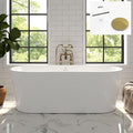 FerdY Shangri-La 67" Acrylic Freestanding Bathtub, Classic Oval Shape Acrylic Soaking Bathtub with Polished Gold Drain & Minimalist Linear Design Overflow, Modern White, cUPC Certified