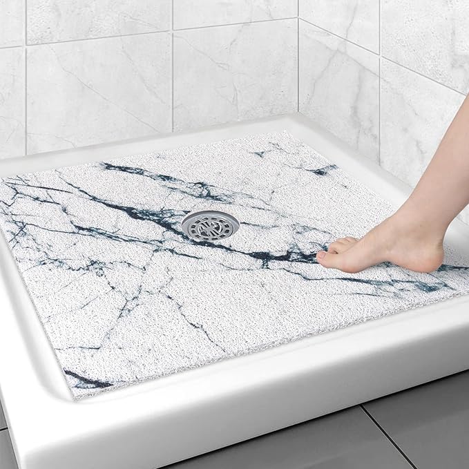 Square Shower Mat Non Slip: 31x31 Inch Shower Floor Mat with Drain Hole in Middle, Super Soft and Comfortable PVC Loofah Massage Bath Mat for Shower, Anti Slip Shower Stall Mat, Quick Drying
