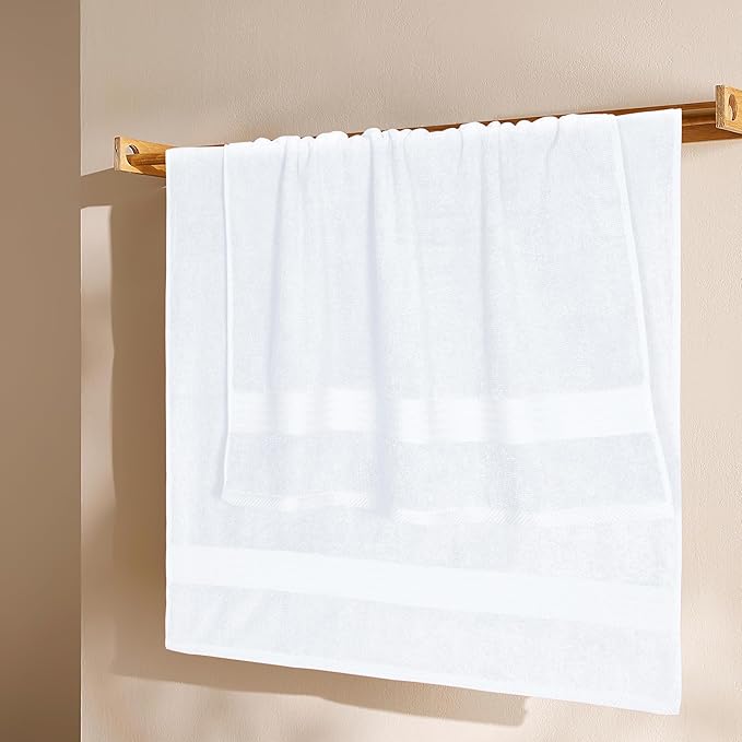 GLAMBURG Premium Cotton 4 Pack Bath Towel Set - 100% Pure Cotton - 4 Bath Towels 27x54 - Ideal for Everyday use - Ultra Soft & Highly Absorbent - White