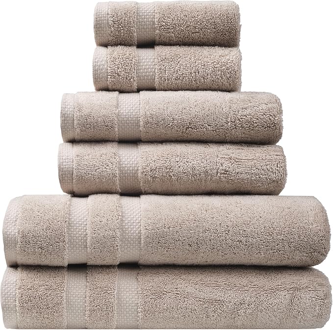 SOFE H&L | Olea Luxury Turkish Cotton Bath Towels Set of 6 : 2 Bath Towels 2 Hand Towels 2 Wash Cloths, Sand | Thick, Premium, Soft, Durable, Absorbent - Hotel Quality Towel Sets for Bathroom