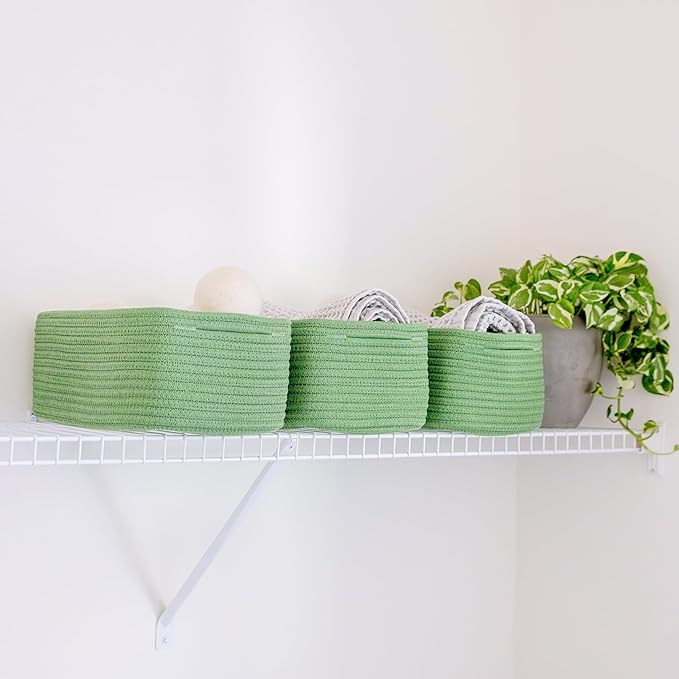 NaturalCozy 13.5”x8.5”x5.5” Rectangle Storage Baskets for Shelves 3 Pack | Cotton Rope Woven Small Baskets for Organizing | Small Storage Bins for Nursery, Bathroom, Closet, Shelf, Decorative