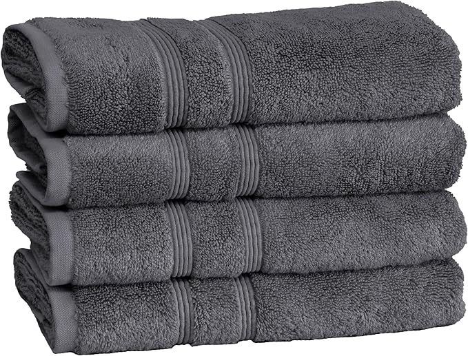 Mosobam Luxury Turkish Set of 4 Hand Towels 16X30 Charcoal Gray (Dark Grey) 700 GSM Bamboo Viscose & Aegean Turkish Combed Cotton