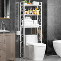 Over The Toilet Storage with X Shape Side Guardrail, 3-Tier Over Toilet Storage Rack with Drain Basket, Freestanding Bathroom Organizer for Balcony Laundry, Pure White