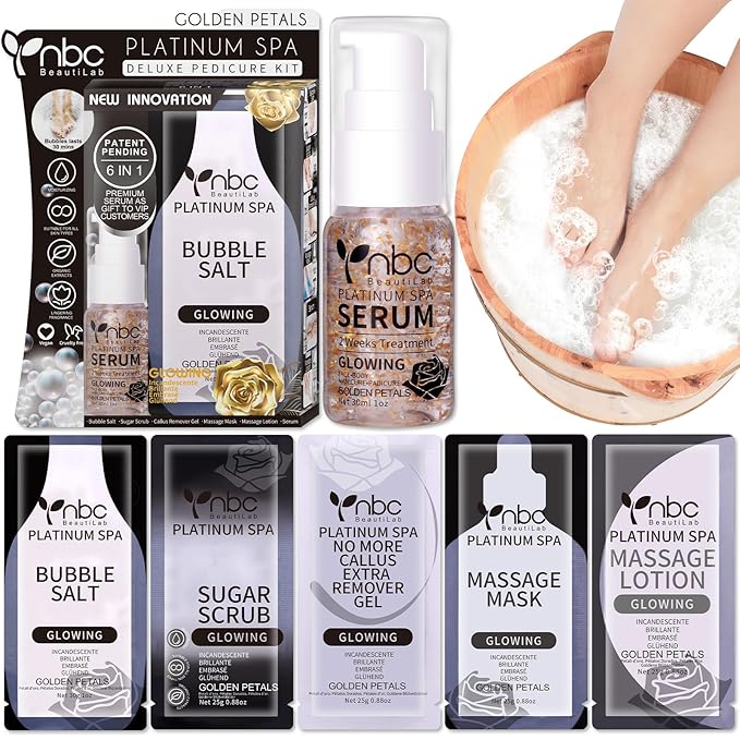 Pedicure Foot Soak Set - Upgraded 6 in 1 Foot Spa, Foot Bath Spa, Pedicure Kit, Foot Soak for Tired & Dry Cracked Feet, Athletes Feet, Bad Odor, Softens Calluses,Golden Petals