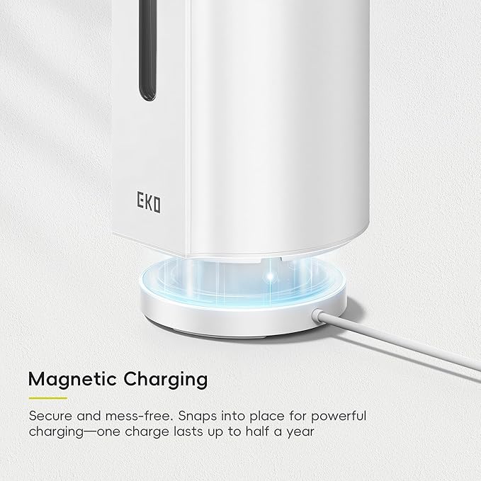 EKO Aroma Pro 13.5 fl oz Touchless Automatic Liquid Soap Dispenser, Rechargeable Electric Hand & Dish Soap Dispenser for Bathroom and Kitchen, IPX7 Waterproof, Adjustable Volume Control (White)