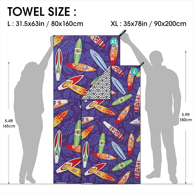 4Monster Microfiber Beach Towel Quick Dry,Super Absorbent Lightweight Travel Towel for Swimmers, Sand Free Camping Towel, Beach Towels for Pool,Swim,Water Sports,Yoga
