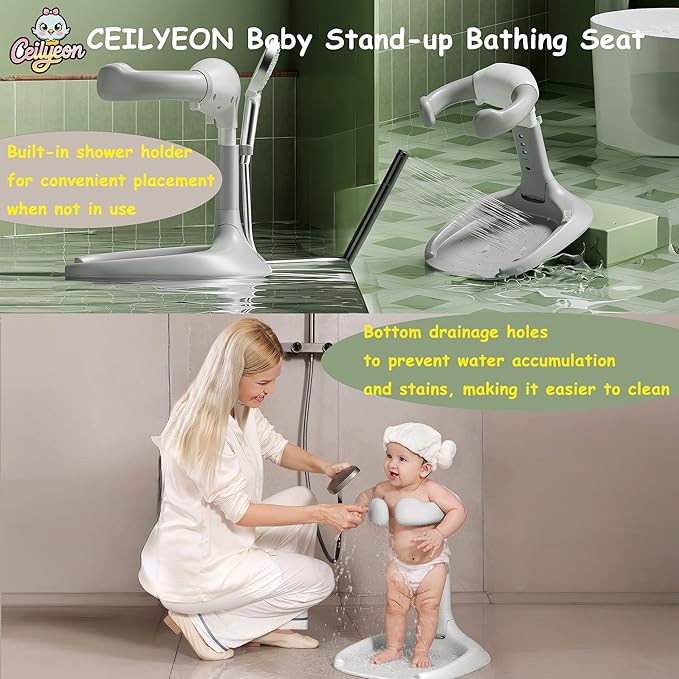 Baby Bath Stand with Adjustable 5 Levels – Foldable Infant Bath Seat for 6+ Months, Non-Slip & Easy-Clean Design, Travel-Friendly Cream Bath Support (No Assembly, Space-Saving)
