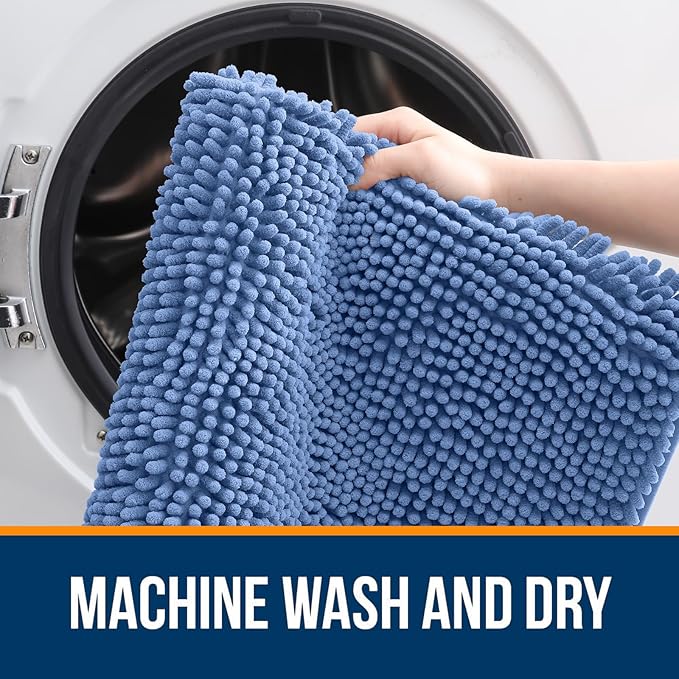 OLANLY Bathroom Rugs 30x20, Extra Soft Absorbent Chenille Bath Rugs, Rubber Backing Quick Dry, Machine Washable Bath Mats for Bathroom Floor, Tub and Shower, Home Decor Accessories, Cornflower Blue