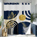 Navy Blue See Through Mesh Top Shower Curtain with Window, Boho Dark Blue and Gold Double Layer Mens Shower Curtains with Snap in Liner with Magnets, Waterproof Cloth Fabric with Hooks 71x72in