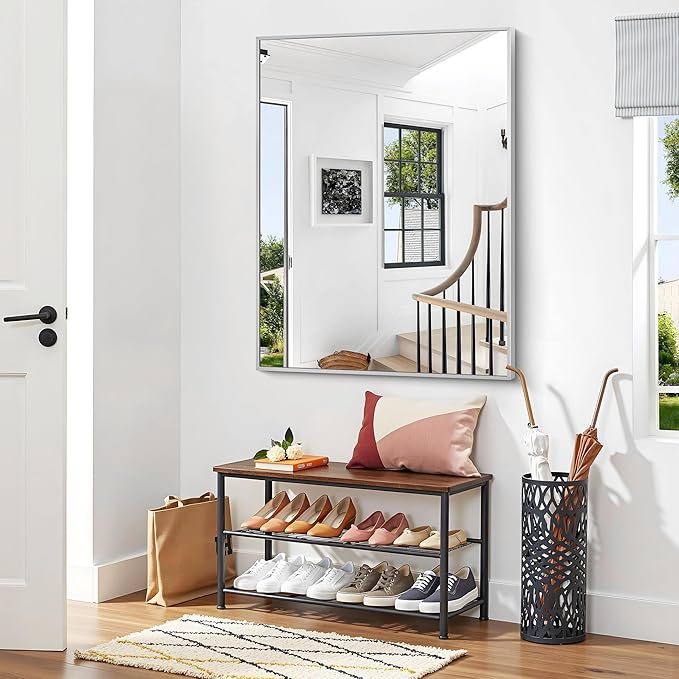BONEWEI Silver Bathroom Mirror,36x48 inch Wall Mirror for Bathroom Wall Mounted,Large Rectangle Mirror for Bathroom Over Sink,Modern Metal Frame for Living Room,Bedroom Entryway,Horizontal/Vertical