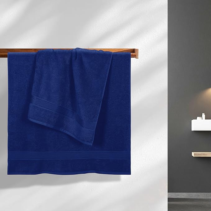 BELZZI Home Ultra Soft 4 Pack Oversized Bath Towel Set 27x54, Cotton Compact Bath Towels, Highly Absorbant Eco-Friendly Quickdry & Lightweight Towel, Ideal for Gym Travel Camp Pool - Navy Blue