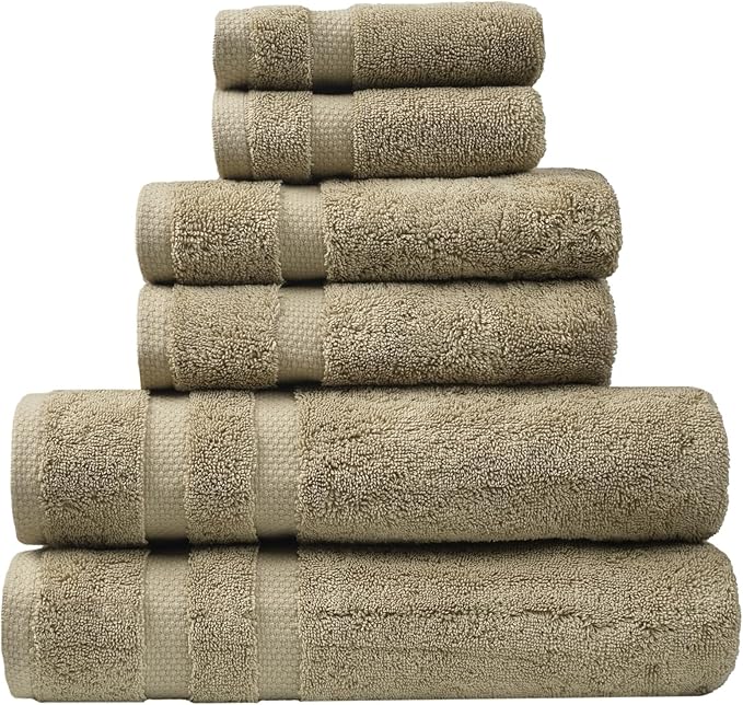 SOFE H&L | Olea Luxury Turkish Cotton Bath Towels Set of 6 : 2 Bath Towels 2 Hand Towels 2 Wash Cloths Green | Thick, Premium, Soft, Durable, Absorbent - Hotel Quality Towel Sets for Bathroom