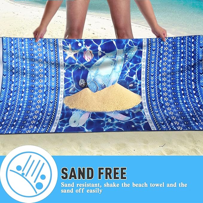 2 Pack Microfiber Beach Towel, Blue and Blue Oversized Pool Towel 75”x 35”, Sand-Free Quick Drying Camping Super Absorbent Bath Blanket, Soft Breathable and Lightweight