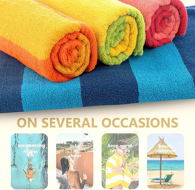 CASA COPENHAGEN Malibu Beach Towels Designed in Denmark Rough and Tough, Quick Dry, for Pool, Bath & Shower 30x60 inches 4 Pieces Cotton Beach Bath Towels Set - Orange